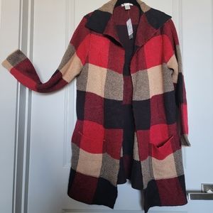 NWT Christopher and Banks Plaid Duster Sweater Sz P/L